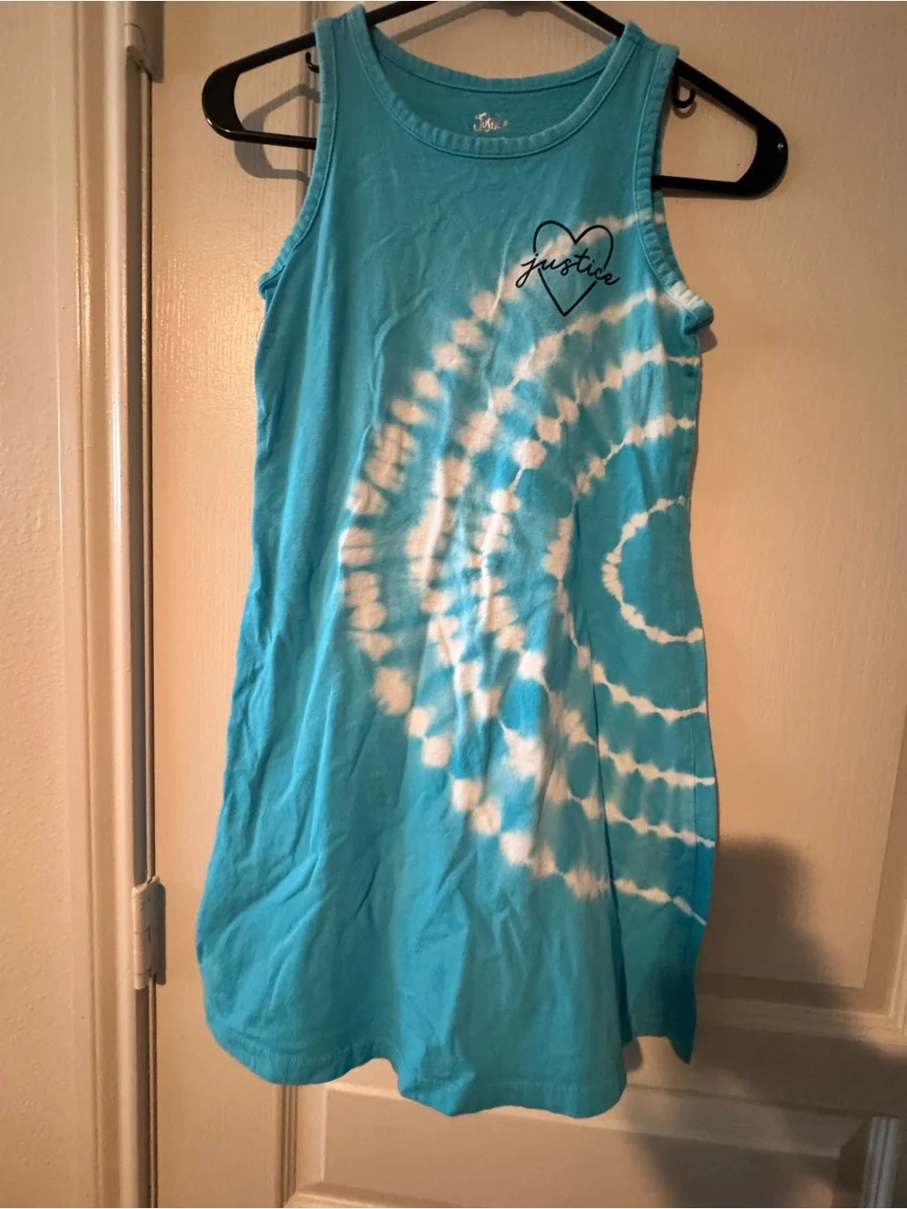 Justice Turquoise Tie-Dye Tank with Heart Logo